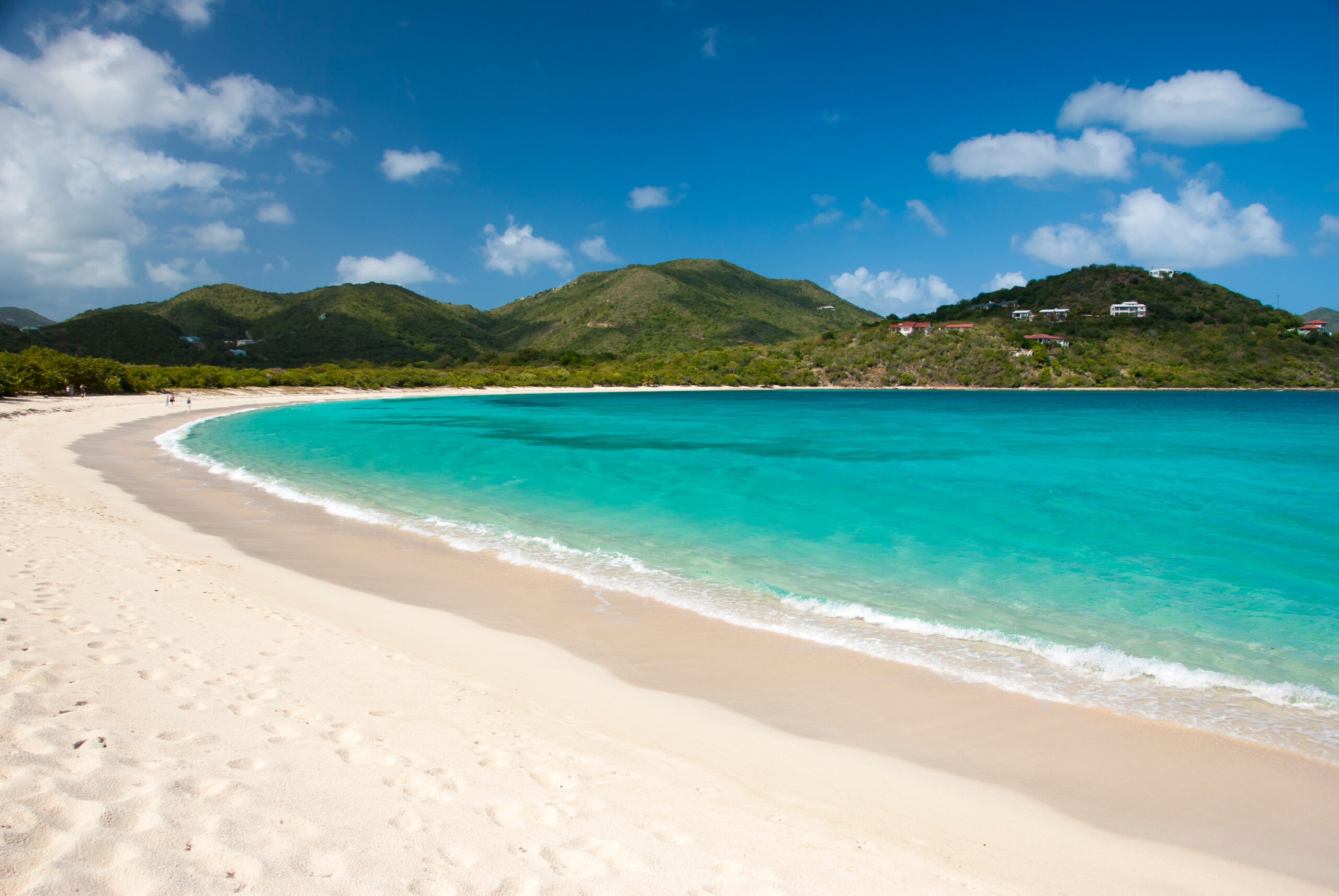 Bright,Scenic,Empty,View,Of,Wide,Curving,Caribbean,Beach,At