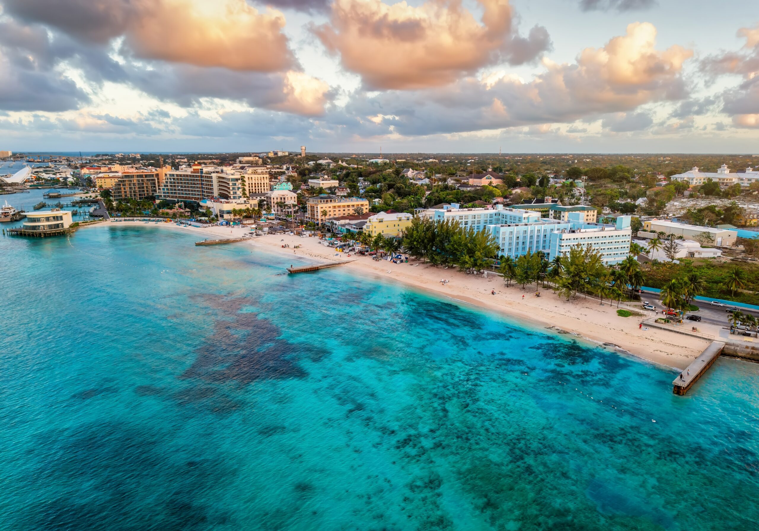 Aerial,Sunset,View,Of,Junkanoo,Beach,At,The,Western,Esplanade