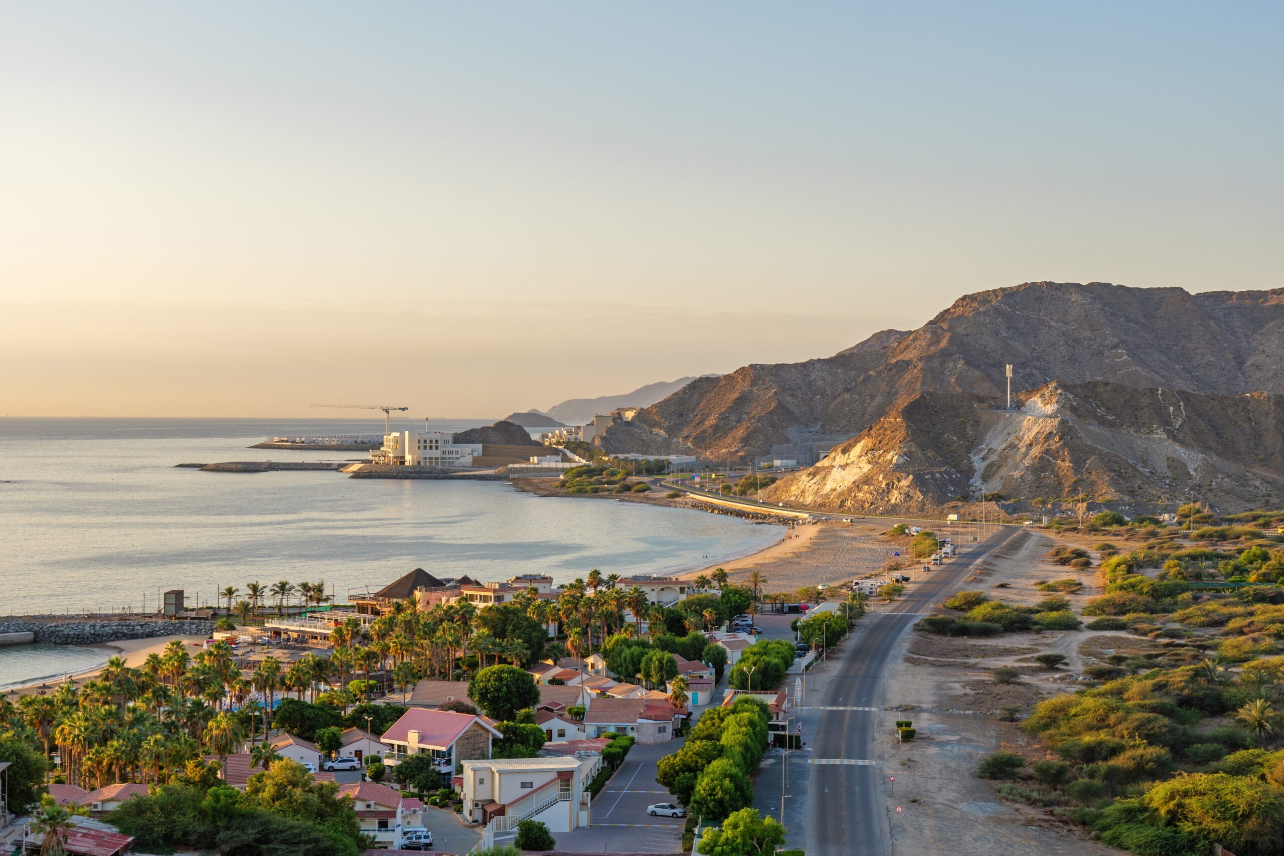 Aerial,View,Of,Fujairah,Coastline,With,Beach,Hotels,,Wild,Beach