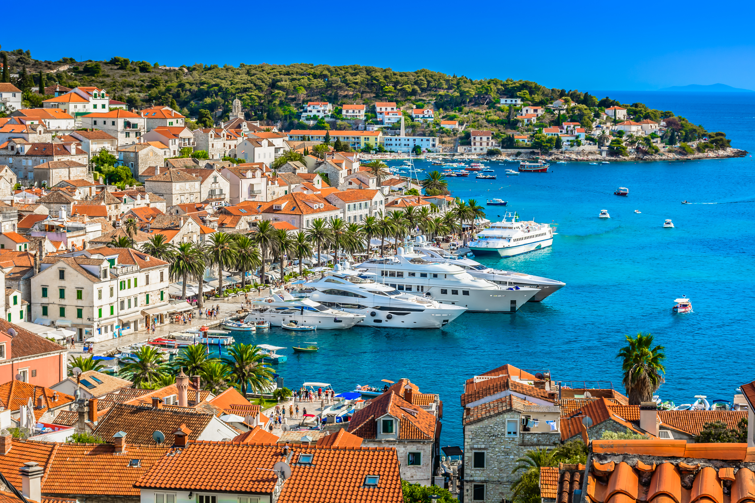 Aerial,View,At,Hvar,Town,In,Southern,Croatia,,Famous,Luxury