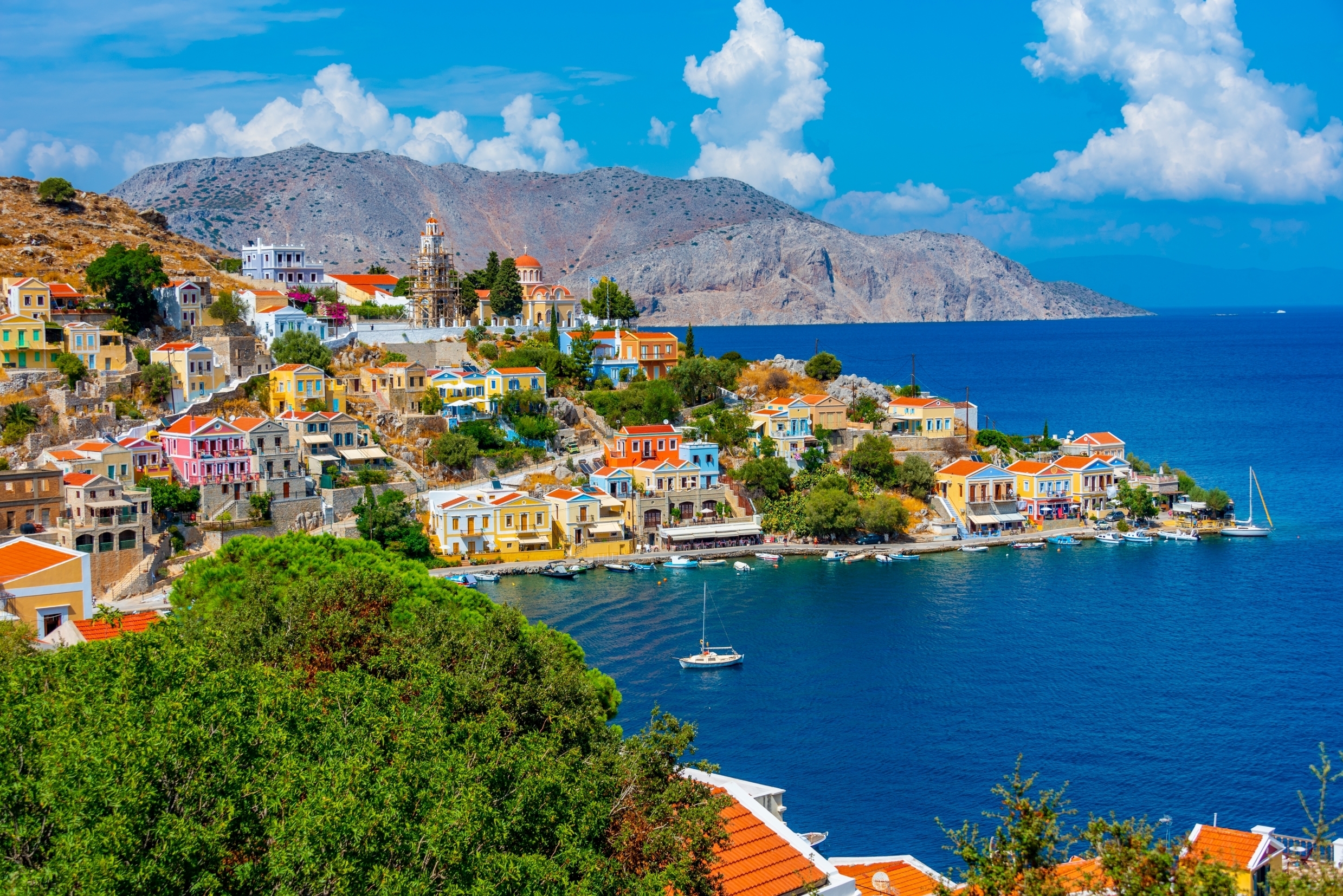 Seaside,Promenade,At,Greek,Island,Symi.