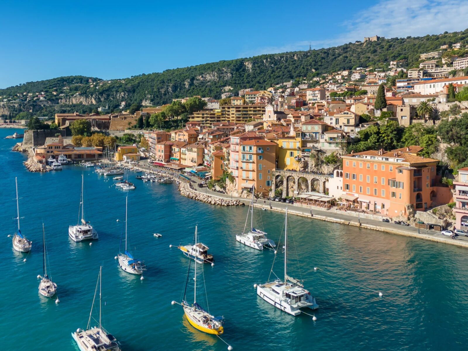 Aerial,View,Of,The,Picturesque,Town,Of,Villefranche-sur-mer,Near,Nice,