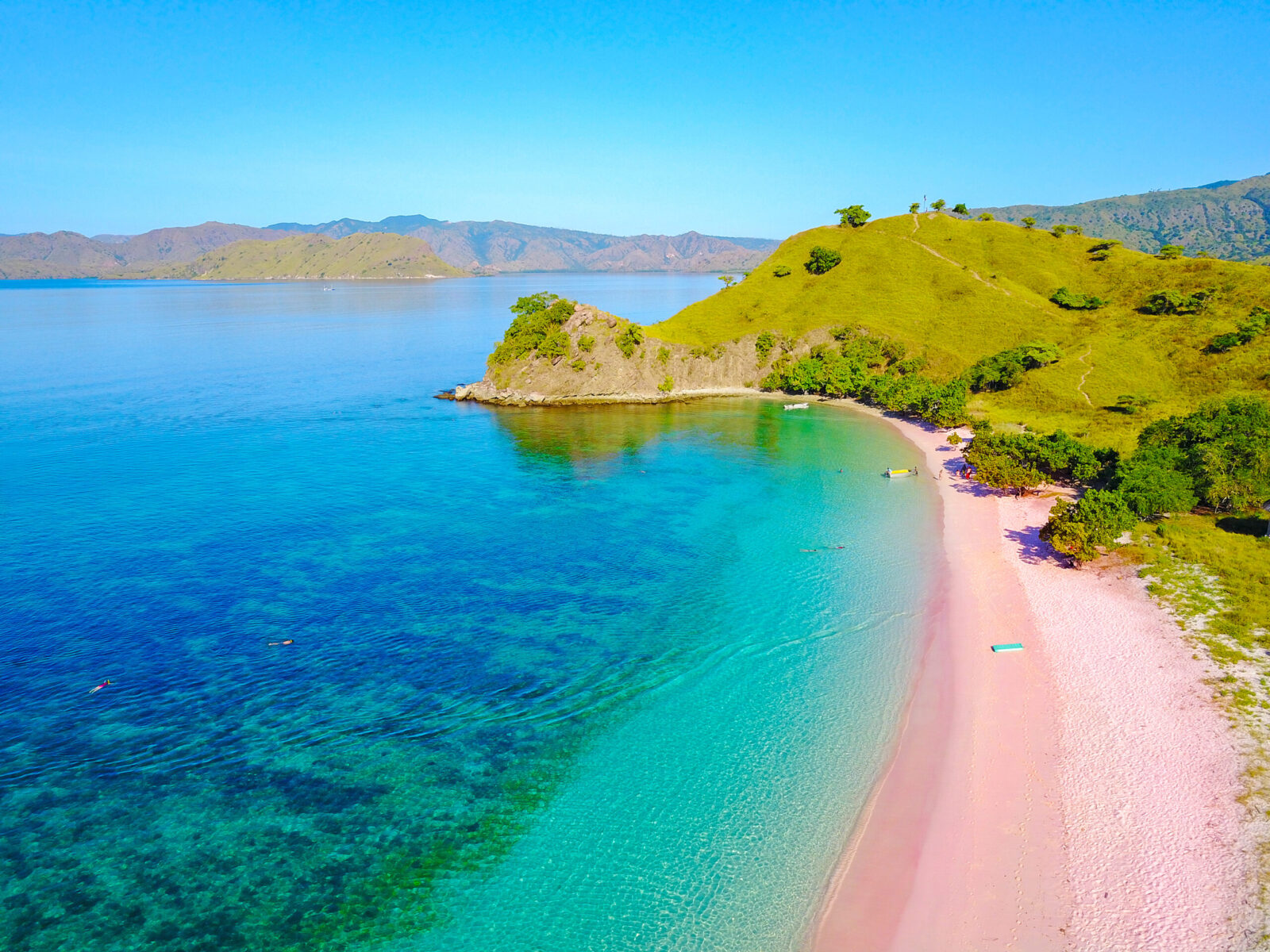 Aerial,View,Of,Beautiful,Pink,Beach,At,Flores,Island.