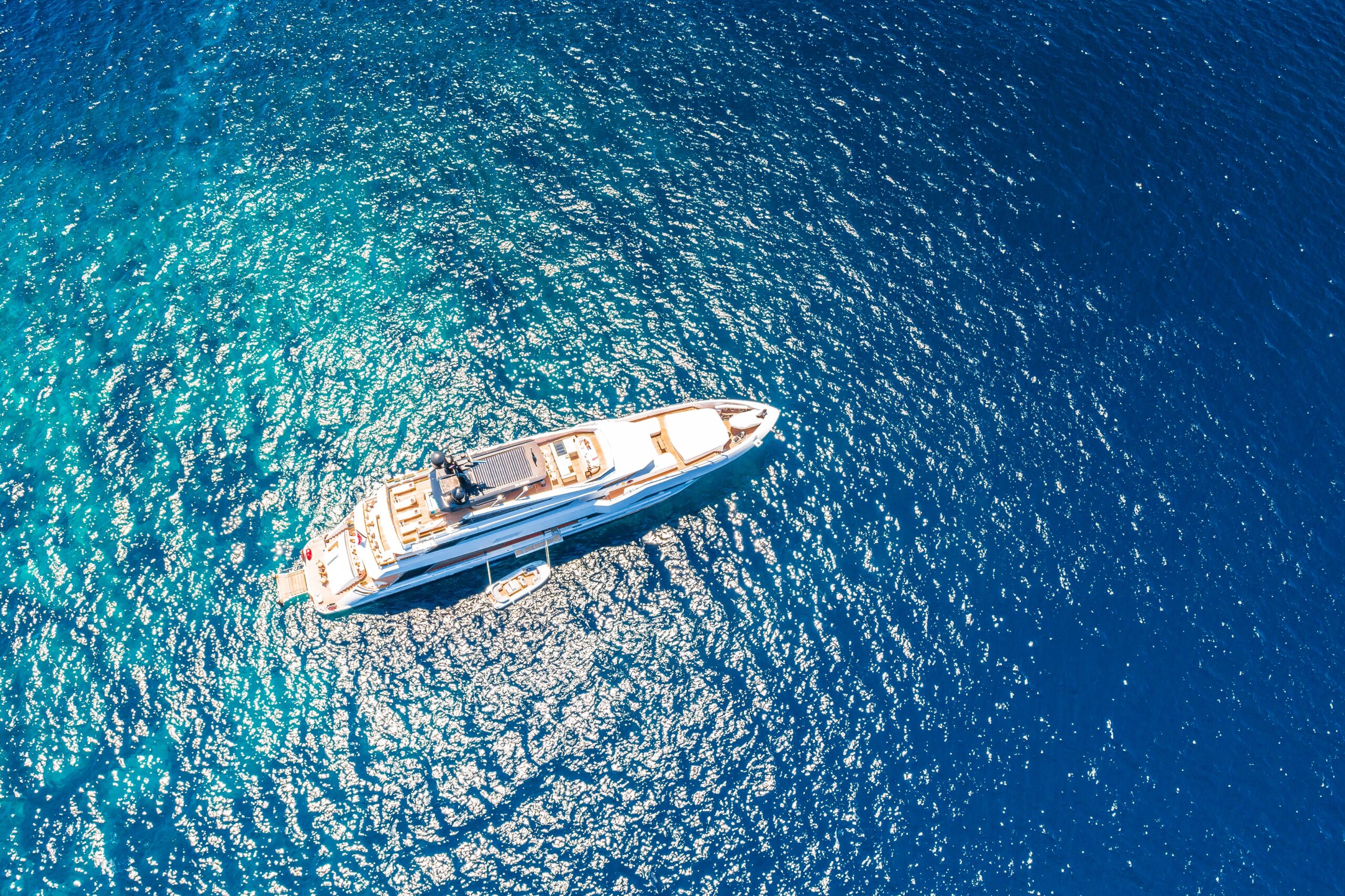 Superyacht,Aerial,View,On,Open,Sea,,Turquoise,Archipelago,Of,Croatia,