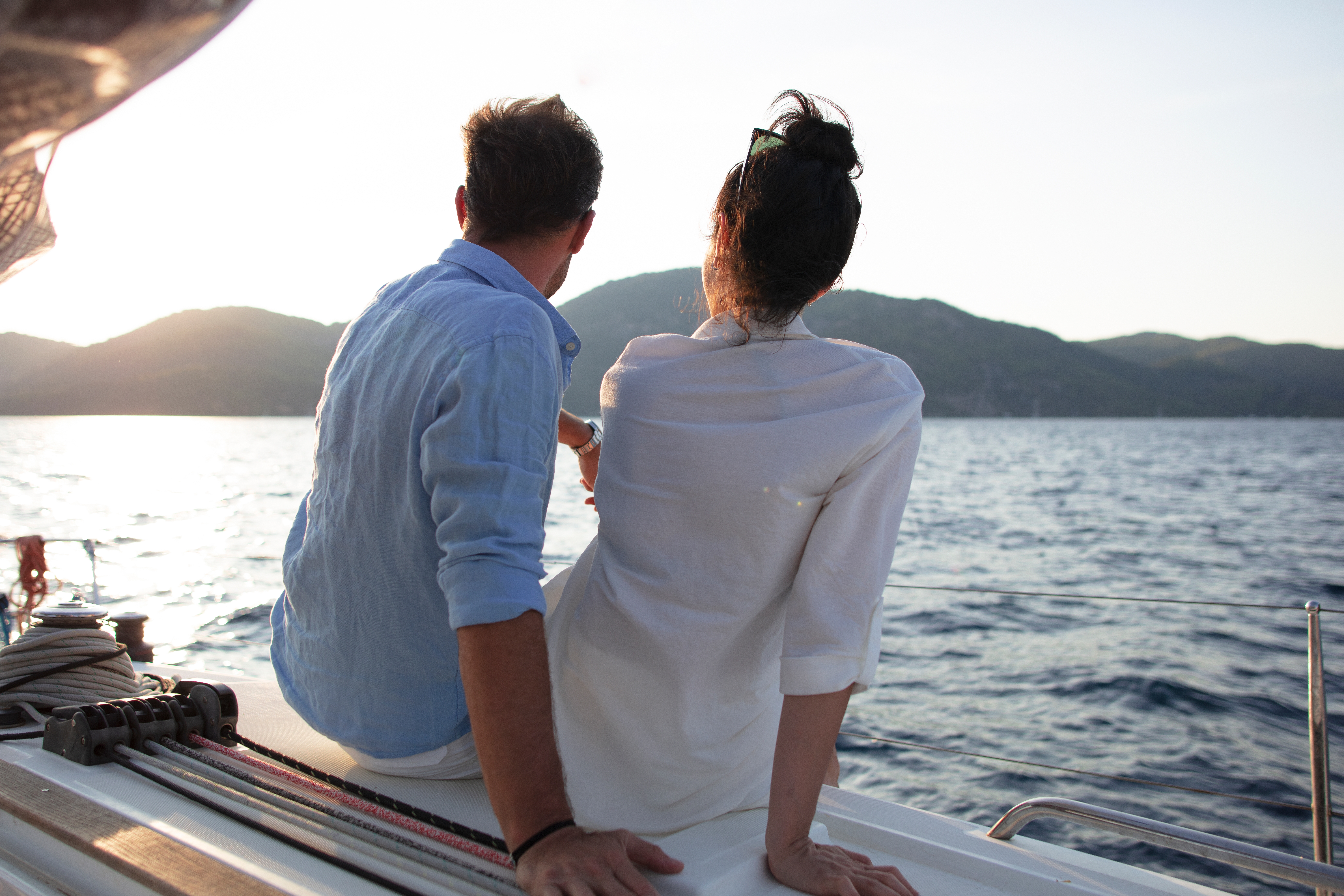 Romantic,Couple,On,Yacht,At,Sunset,In,Göcek,-,Turkey
