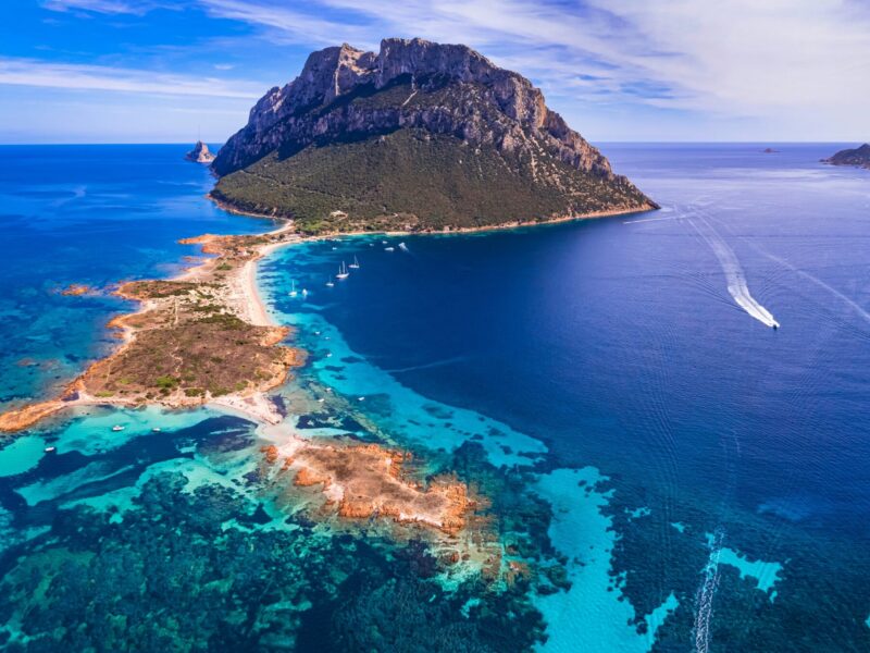 Aerial,Drone,Panoramic,View,Of,Splendid,Island,And,Beach,Tavolara