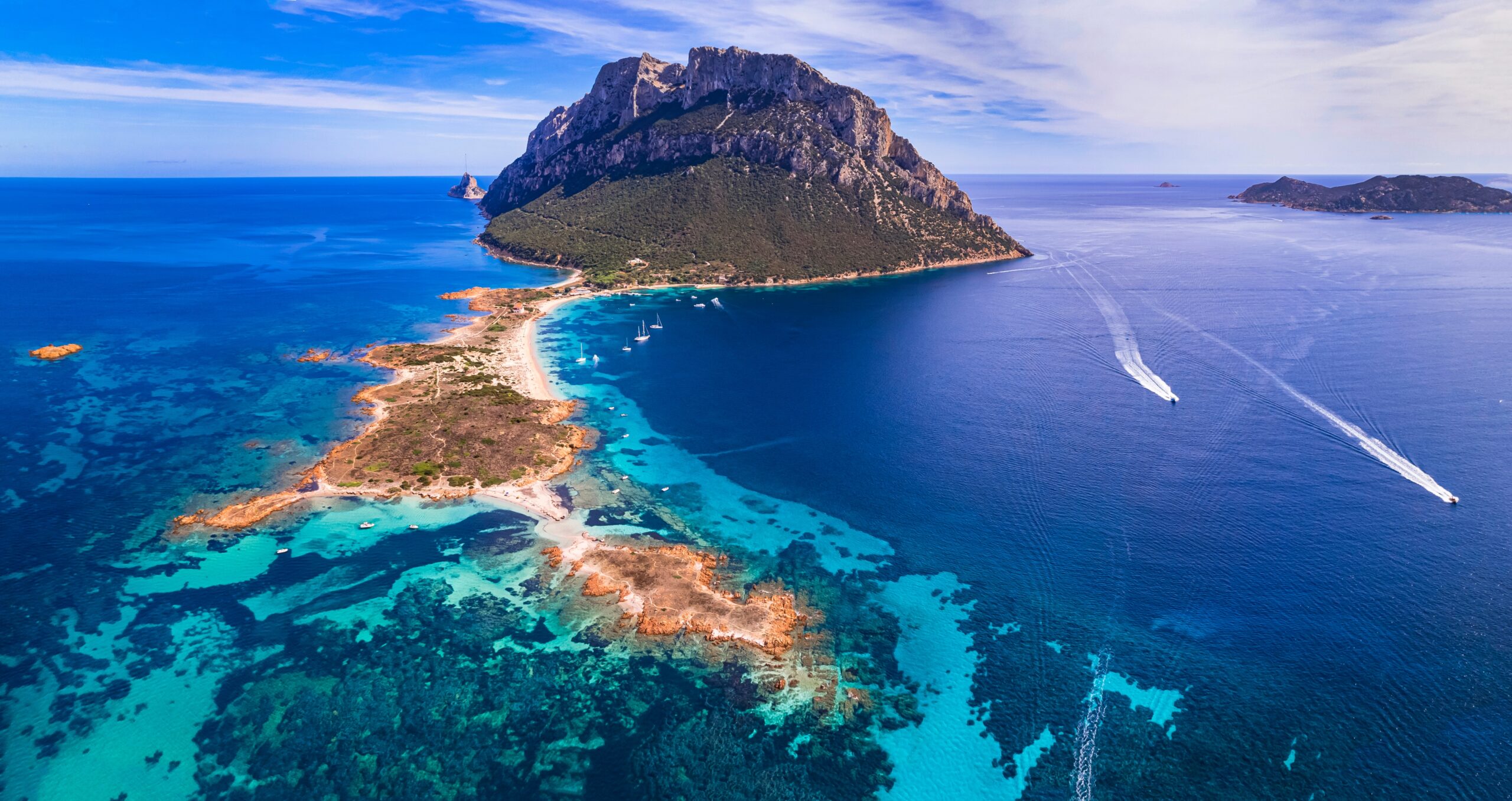 Aerial,Drone,Panoramic,View,Of,Splendid,Island,And,Beach,Tavolara